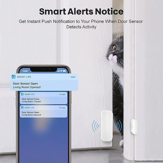 WiFi Door Sensor: Wireless Window Sensor with App Alerts, Tuya Smart Contact Sensor for Home Security and Smart Home Automation, No Hub Required, Compatible with Alexa Google Assistant(4-Pack)