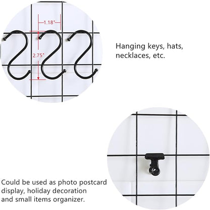 Feadily 4 Pack Metal Grid Wall Board, Photos & Pictures Display Board, DIY Home & Office Wall Decor, 13.8 Inch 13.8 Inch (Black)