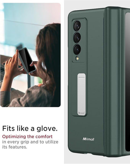 Miimall for Samsung Galaxy Z Fold 3 Case with Privacy Screen Protector, Built-in Adjustable Kickstand & Magnetic Hinge Protection All-Inclusive Protective Case for Galaxy Z Fold 3 5G Green