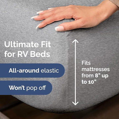 RV Short Queen Sheet Set 60 X 75 - 4 Piece RV Short Queen Bed Sheets - Soft, Breathable & Cooling - Designed for Bunks, Trailers & Campers - Fits 8” to 12" Mattress - Luxury Bedding - Heathered Grey