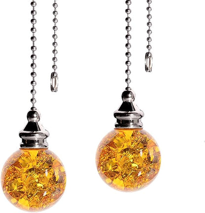 Amber Pull Crystal Glass Ice Cracked Ball Pull Chain for Ceiling Fan Light Decoration - 50cm Extension Chain