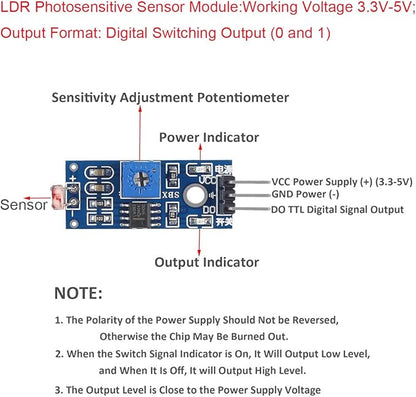 Gebildet 10pcs LDR Photosensitive Sensor Module 3 Pins 5MM Light Dependent Resistor Sensor Module Digital Light Detection LM393