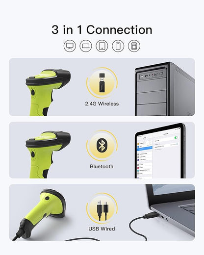 Inateck 2D Barcode Scanner, Wireless Bluetooth QR Code Scanner with AI APP & SDK, 180-Day Battery Life, Fast & Accurate Scanning, Compatible with iOS/Android/Windows