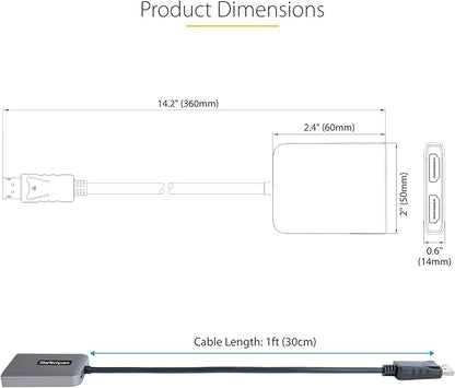 StarTech.com DP to Dual HDMI MST HUB - Dual HDMI 4K 60Hz - DisplayPort Multi Monitor Adapter with 1ft / 30cm Cable - DP 1.4 Multi Stream Transport Hub, DSC | HBR3 - DP to HDMI Splitter (MST14DP122HD)