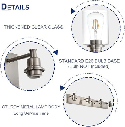TODOLUZ 5-Light Vanity Light Fixture in Brushed Nickel, Clear Glass Bathroom Light Over Mirror, Modern Wall Sconce Lighting for Living Room