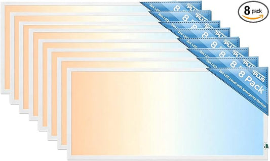 2X4 LED Flat Panel Light with Emergency Battery Backup, 50W 3000K/4000K/5000K, 0-10V Dimmable, 6500 Lumens, LED Drop Ceiling Lights, 100-277V, DLC UL Listed, Ultra Thin Back-Lit (8 Pack)