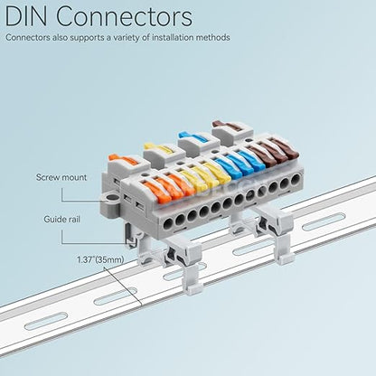 JANDECCN 4pcs DIN Rail Terminal Blocks, DIY Splicing Wire Connectors for Circuit Inline 28-12AWG (4 in 12 Out)