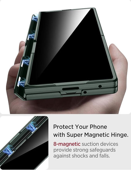 Miimall for Z Fold 7 Case with Privacy Screen Protector, [Military Grade Drop Protection] Built-in Adjustable Kickstand & Magnetic Hinge Protection Shockproof Phone Case for Galaxy Z Fold 7 5G Green