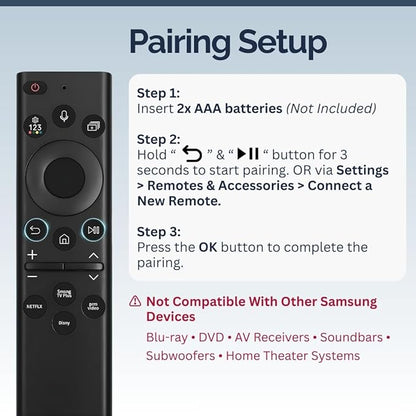 BN59-01385A Samsung TV Remote Control Replacement for Smart TV - Easy Setup, Universal Voice Remote, No Solarcell - Works with Samsung QLED, Frame, Crystal UHD, 4K, & LED Smart TVs