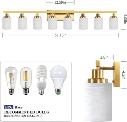 DIKAIDA 52inch Gold Bathroom Light Fixtures, Modern Bathroom Vanity Light with Milky White Glass Shade, Gold Wall Lamp Sconces for Mirror Bedroom, Living Room Hallway