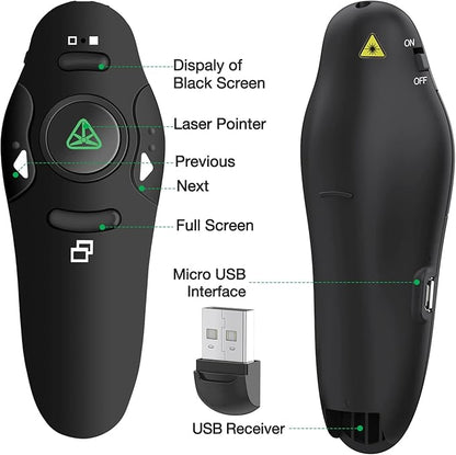 Rechargeable Presentation Clicker Wireless Presenter Remote USB Control Powerpoint PPT Clicker,Green Laser Pointer RF 2.4GHz Presenter Remote Google Slide Advancer for Computer/Laptop/Mac/Keynote