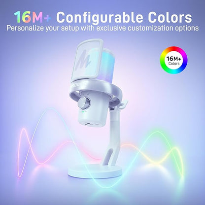 MAONO Wireless Microphone for PC, Condenser USB Mic with Software AI Voice Change,3-Level Noise Cancellation,Custom EQ, RGB Gaming Streaming Mic for Podcast PS5 PS4 Twitch YouTube (DM40 Pro-White)
