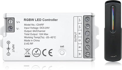 2.4GHz RF RGBW LED Strip Controller Remote Kit, Wireless Remote & Tuya Controller Dimmer with Group Control Adjust Brightness/Color Touch Slide for PWM 5Pin COB LED Strip Light DC5V DC12V DC24V