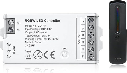2.4GHz RF RGBW LED Strip Controller Remote Kit, Wireless Remote & Tuya Controller Dimmer with Group Control Adjust Brightness/Color Touch Slide for PWM 5Pin COB LED Strip Light DC5V DC12V DC24V