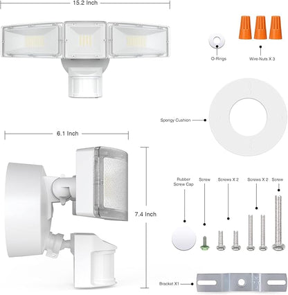 SAATLY Motion Sensor Outdoor Lights - 4600LM LED Security Lights, Dusk to Dawn, IP65 Waterproof, 3 Adjustable Head Motion Detector Flood Lights for Garage, Yard, Porch