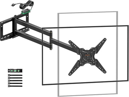 48'' Extension Extra Long Arm TV Wall Mount with Power Outlet, Rotating TV Wall Mount 180° Full Motion Heavy Duty for 26''-65'' Screens, VESA 400x400mm, Load 110 lbs, 16''Wood Stud/Concrete/Brick Wall