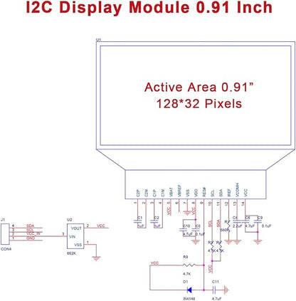 Hosyond 5 Pcs 0.91 Inch I2C OLED Display Module IIC OLED Screen DC 3.3V~5V Compatible with Arduino Raspberry PI (White Display Color)
