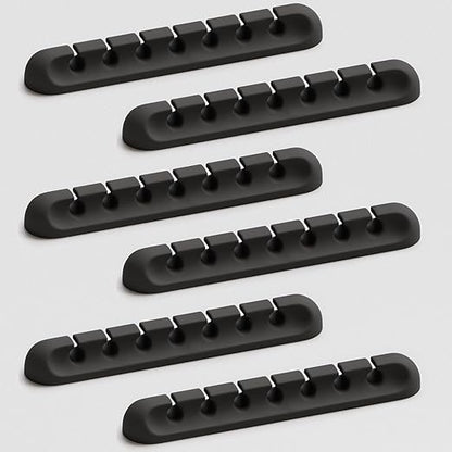 Apromisith USB Cable Organizer Clips Cord Holder,6 Packs (7-Slots) Black Self Adhesive Desk Cord Cable Management