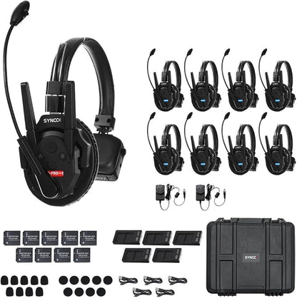 SYNCO XTALK XPro9 Wireless Intercom Headset System 2.4 GHz 1640FT/500M Long Distance Range Full Duplex for 9 Person Communication with Noise Cancellation for Live Show Stage Performance Movie Shoot