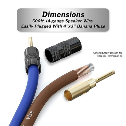InstallGear 14 Gauge Speaker Wire Cable (500ft), 14 AWG Speaker Wire Cable, True Spec Soft Touch Cables - Use for Car Speakers Stereos, Home Theater Speakers, Surround Sound, Radio Wiring