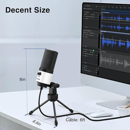 FIFINE USB Podcast Microphone,PC Computer Recording Mic for Desktop Laptop,Studio Condenser Microphone with Volume Knob for Voice-Over, Vocals, Online Meeting, YouTube-K669W