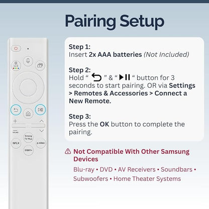 2 Pack BN59-01391A Samsung TV Remote Control Replacement for Smart TV - Easy Setup, Universal Bluetooth/IR Voice Remote, Solarcell - Works with Samsung QLED, Frame, Crystal UHD, 4K, & LED Smart TVs