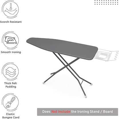 Encasa Homes Replacement Ironing Board Cover with Extra Thick Pad, Plain Colors, Elasticated, (Fits Standard X-Large Boards of 57"x22") Heat Reflective, Scorch Resistant, Heavy Duty - Grey