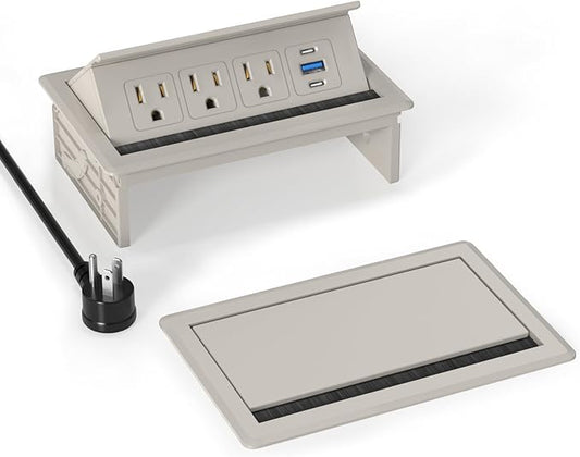 Recessed Conference Table Power Hub with 20W USB-C PD Fast Charging, Flush Mounted for Desks, Kitchens & RVs, 6FT Power Cord (Golden)