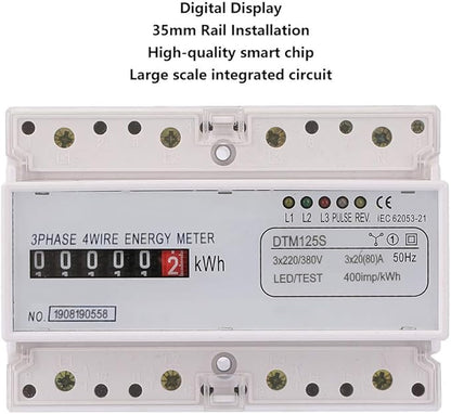 Energy Consumption Digital Electric Power Meter 3 Phase KWh Meter Smart Class 1 Power Measurement Device 220/380V 20-80A Rail Type Installation