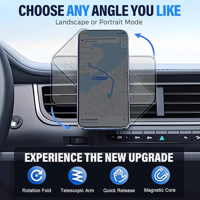360° Adjustable Vacuum Magnetic Phone Holder, Foldable Magnetic Car Phone Holder for Your Car, Hands-Free Suction Cup Phone Mount for Car/Gym/Mirror/Smooth Surface for iPhone & Android (White)