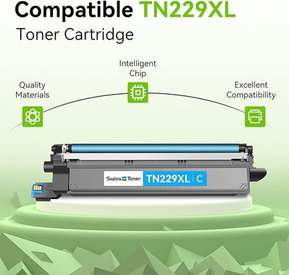 swiss toner Compatible TN229XL TN229 Toner Cartridges 5 Pack Replacement for Brother MFC-L3720CDW MFC-L3780CDW HL-L3280CDW HL-L3220CDW HL-L3300CDW Printer, BK/BK/C/M/Y