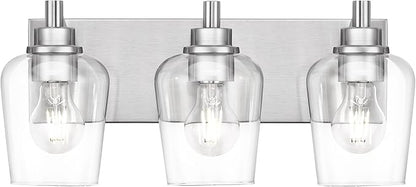METWET Bathroom Light Fixtures, 3-Light Modern Vanity Light with Clear Glass Wine Glass-Shaped Shade, Vanity Lighting Fixtures Over Mirror, Brushed Nickel, VL155-BN-3