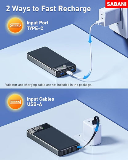 Portable Charger 35000mAh Power Bank - Powerbank with 4 Built in Cables, 22.5W Fast Charging Travel Camping Essential Battery Pack Compatible with iPhone 16 15 14 13 Samsung Google etc, 1 Pack