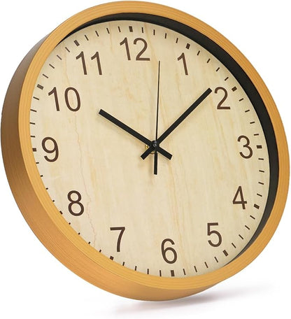 bakbrand Kids Wall Clock Silent Non-Ticking Childrens Clock Round Decorative Wall Clocks for Classroom, School, Office, Bedroom, Living Room, Kitchen (Light Wood Grain, 12 inch)