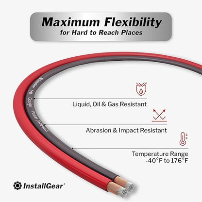 InstallGear 16 Gauge Speaker Cable - 100 ft True Spec Soft Touch Audio Wire for Car Stereos, Home Theater, Surround Sound - Flexible 16 AWG Speaker Wire - Easy Installation - Red/Black