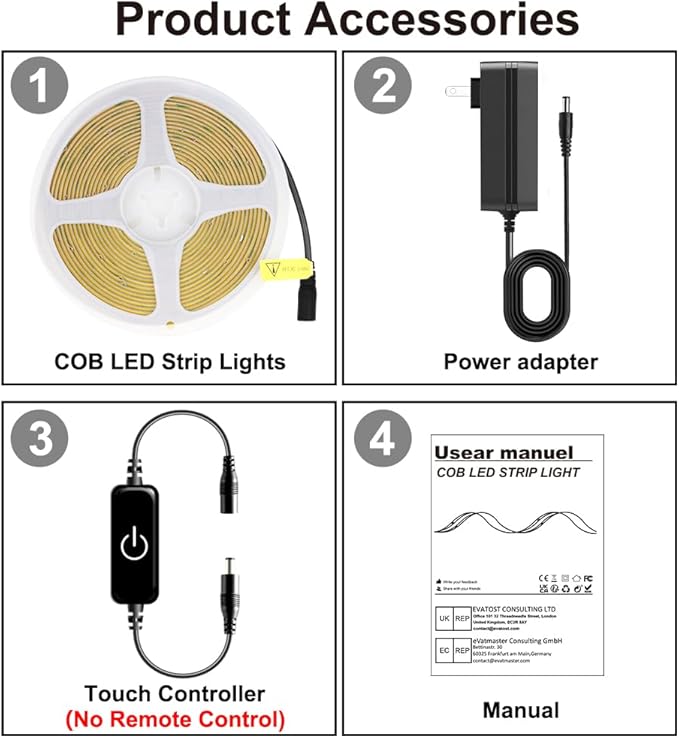 Pandery COB LED Strip,LED Strip Lights 3M/9.84ft,Touch Dimmable LED Strips,CRI90+,6000K Natural White cob led,1600LEDs,24V LED Tape Lights,Indoor for Bedroom, Kitchen, TV, Mirror,Cabinet