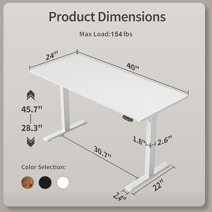 Agilestic Electric Standing Desk 40 x 24 Inches, Height Adjustable Desk, Sit Stand up for Work Office Home, Ergonomic Rising Computer Table with Memory Preset, White