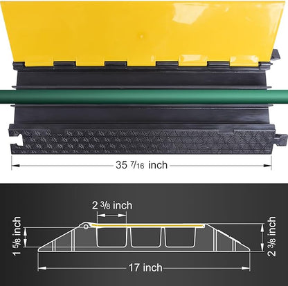 OranLite Rubber Cable Protector Ramp, Heavy Floor Cable Wire Cord Cover Speed Bumps 22000Lbs Load Capacity, Driveway Hose Cable Ramp Protective Cover for Indoor and Outdoor (3-Channel x 2Pcs)