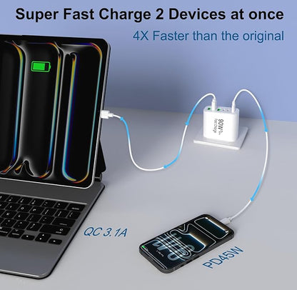 90W GaN USB C Charger Block [3 Pack],6-Port USB C Wall Charger Fast Charging 45W PD Power Adapter for MacBook Air/iPad Pro/iPhone 17Pro Max/Samsung Galaxy S24 Ultra/Tabs for Home Travel