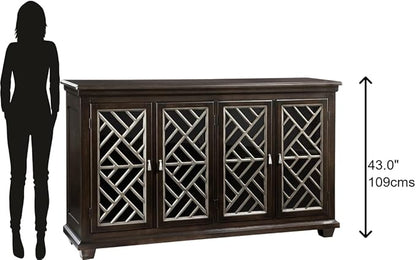 Hekman Transitional Entertainment Center - Wooden Finish, Durable Solid Wood TV Stand, Media Console Cabinet with Power Pack Outlet, 4 Glass Door, Media Storage Shelf, Modern Living Room Furniture
