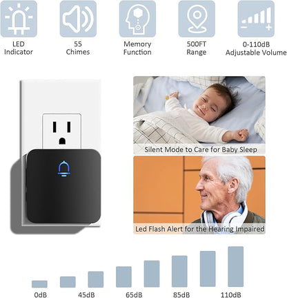 SECRUI Door Chime, Wireless Door Chimes When Door Open Entry for Business/Home/Office/Store Door Ringer Alert Buzzer Alarm Door Ringer for Opening – Door Open Alert - 2 sensors