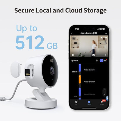 Aqara G100, 2K Indoor/Outdoor Security Camera, HomeKit Secure Video, 2-Way Audio, Spotlight Color/IR Night Vision, AI Detection, 140° FOV, Wi-Fi 6, Supports HomeKit, Alexa, Google and IFTTT, Black