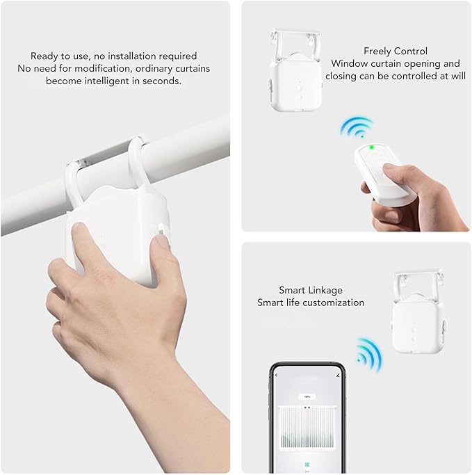 ZIZEV Solar Powered Smart Curtain Motor, APP Remote Control Automatic Curtain Opener Compatible with Roman Rod U Shape I Beam Tracks, with Voice Control for Home