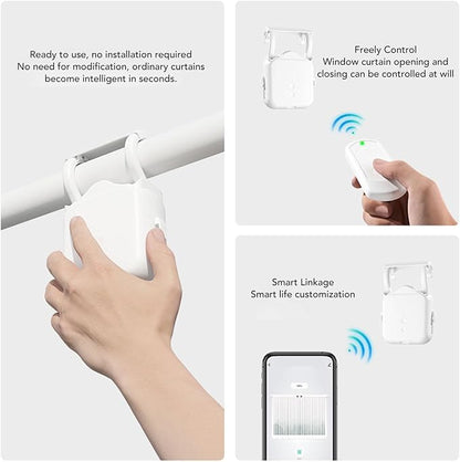 Diydeg Smart Curtain Motor, Solar Powered APP Remote Control Automatic Curtain Opener for Roman Rod U Track I Beam, with Voice Assistant Home Compatibility