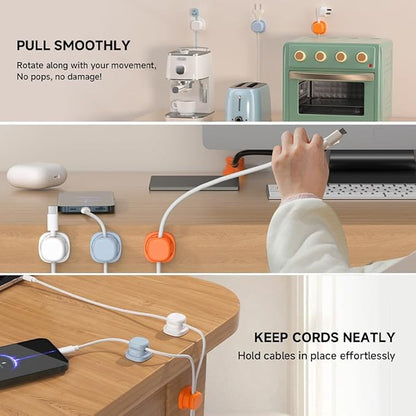 Magnetic Cord Organizer Holder, Upgrade Cord Holder for Nightstand, Adhesive Wire Cable Clips Management Kit for Phone Charger, Computer, Home, Office, Desk, Nightstand (Orange, 3 Packs)