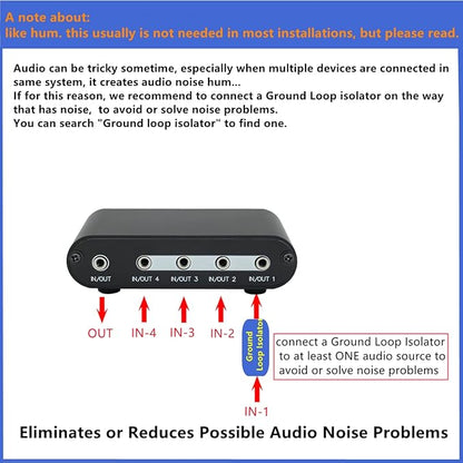 TENEALAY 4-Way 3.5mm Stereo Audio Switch Input Signal Source Switcher Selector Splitter Box with line Volume Controller (4 in 1 Out / 1 in 4 Out) -MC41