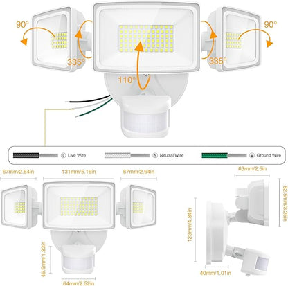 Onforu 2 Pack 75W LED Motion Sensor Outdoor Lights, 7000LM Dusk to Dawn Outdoor Lighting, 6500K Motion Detector Flood Light, IP65 Waterproof Hardwired LED Security Light for Yard Garage(White)