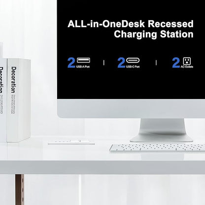 Recessed Power Strip Socket, Furniture Flush Mount Charging Station, Desk Power Strip with Outlets,USB Ports,Desk Outlet for Side Table or End Table (White, 45W USB-C Ports)