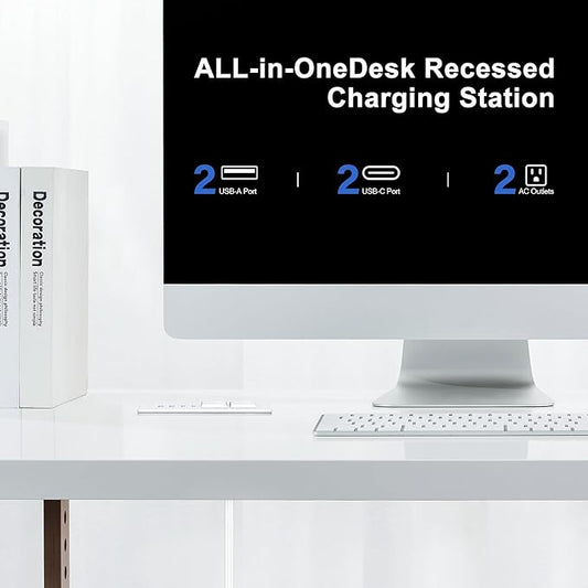Recessed Power Strip Socket, Furniture Flush Mount Charging Station, Desk Power Strip with Outlets,USB Ports,Desk Outlet for Side Table or End Table (White, 45W USB-C Ports)
