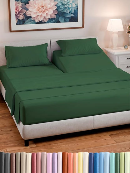 Split Head King Sheet Set – 4 Piece Flex Split Top King Sheets for Adjustable Beds - Fits 14” to 16" Mattress w/ Deep Pockets - Breathable & Cooling - Luxury Bedding and Wrinkle Free - Emerald Green